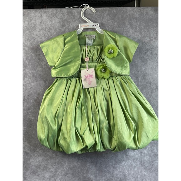 Tip Top Kids Other - Tip Top Kids Lime Green Bubble Hem Dress Bolero Headband Set 18M